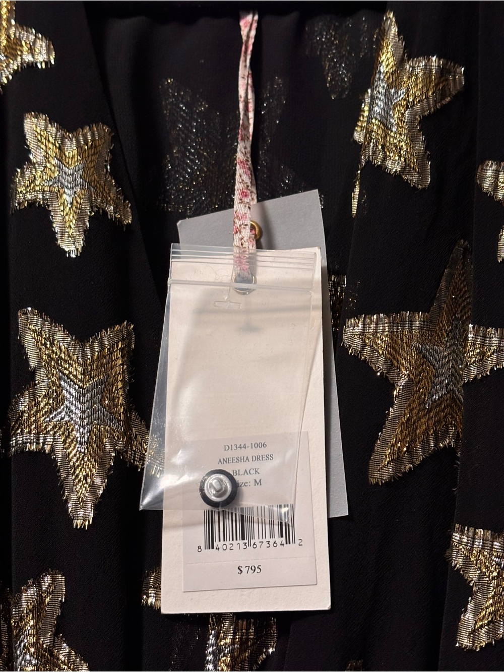 NWT LoveShackFancy Aneesha Black Gold Star Cutout Maxi Dress M - Picture 14 of 14